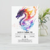 Invitation Aquarelle Whimsal Enfants Dragon Anniversaire (Debout devant)