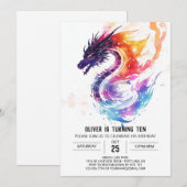 Invitation Aquarelle Whimsal Enfants Dragon Anniversaire (Devant / Derrière)