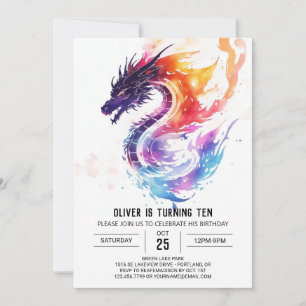Invitation Aquarelle Whimsal Enfants Dragon Anniversaire