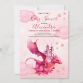 Invitation Aquarelle Whimsical Baby shower de dragon rose (Devant)