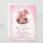 Invitation Aquarelle Whimsical Baby shower de dragon rose (Devant)