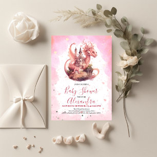 Invitation Aquarelle Whimsical Baby shower de dragon rose