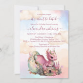 Invitation Aquarelle Whimsical Baby shower de dragon rose (Devant)