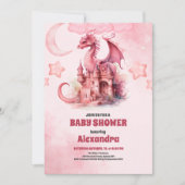 Invitation Aquarelle Whimsical Baby shower de dragon rose (Devant)