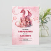 Invitation Aquarelle Whimsical Baby shower de dragon rose (Debout devant)