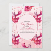 Invitation Aquarelle Whimsical Baby shower de dragon rose (Devant)