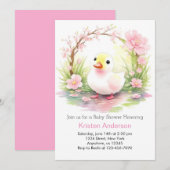 Invitation Aquarelle Whimsical Baby shower de fille de canard (Devant / Derrière)