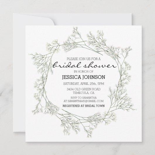 Invitation Aquarelle Whimsical Baby's Breath Wreath Bridal (Devant)