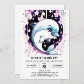 Invitation Aquarelle Whimsical Boho Dauphin Anniversaire (Devant / Derrière)