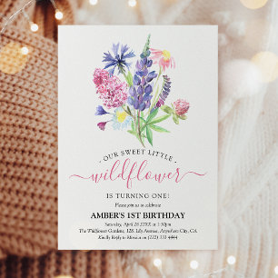 Invitation Aquarelle Whimsical Fleur sauvage 1er anniversaire