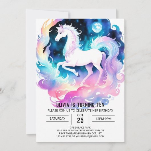 Invitation Aquarelle Whimsical Horse Anniversaire (Devant)