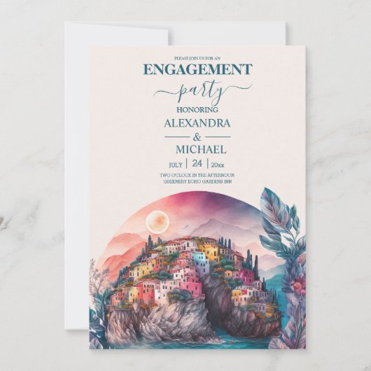Invitation Aquarelle Whimsical Italien Desitnation Engagemen (Devant)