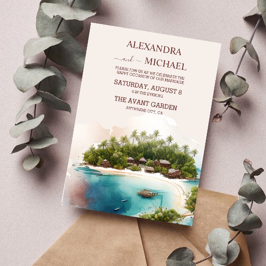 Invitation Aquarelle Whimsical Maldives Destination Mariage