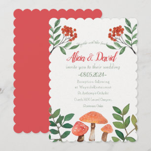 Invitation Aquarelle Whimsical Mariage de champignon rouge