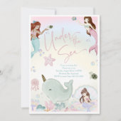 Invitation Aquarelle Whimsical Mermaids Filles Anniversaire (Devant)