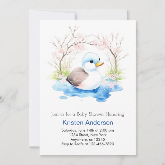 Invitation Aquarelle Whimsical Petit Canard Baby shower (Devant)