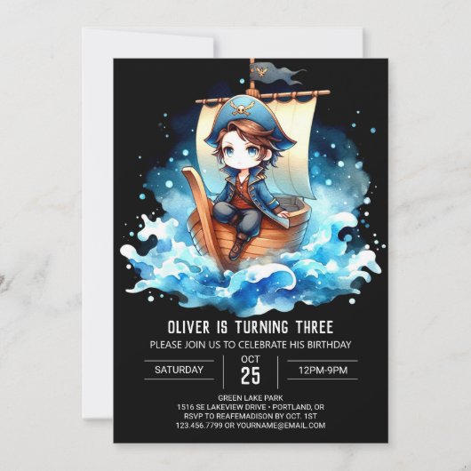 Invitation Aquarelle Whimsical Pirate Anniversaire (Devant)