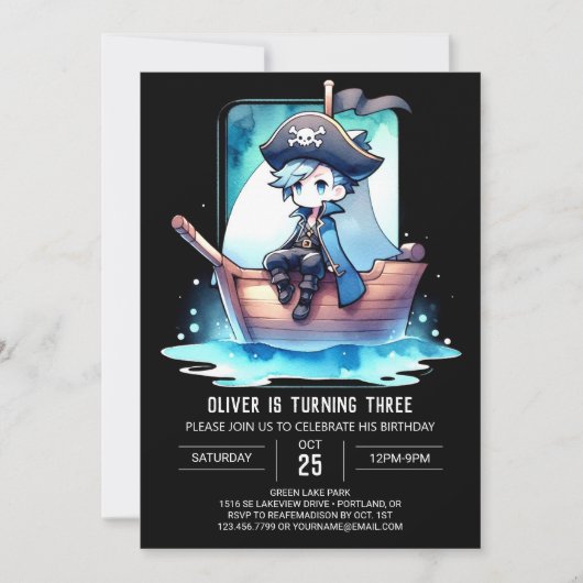 Invitation Aquarelle Whimsical Pirate Anniversaire (Devant)