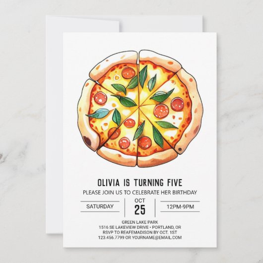 Invitation Aquarelle Whimsical Pizza Anniversaire (Devant)