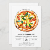 Invitation Aquarelle Whimsical Pizza Anniversaire (Devant / Derrière)