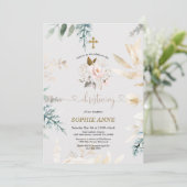 Invitation Aquarelle Whimsical Rose Floral Or Christening (Debout devant)