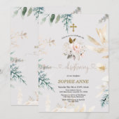 Invitation Aquarelle Whimsical Rose Floral Or Christening (Devant / Derrière)