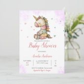 Invitation Aquarelle Whimsical Unicorn Plush Baby shower (Debout devant)