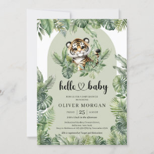 Invitation Aquarelle Whimsical vert tropical tigre mignon