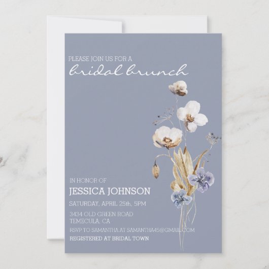 Invitation Aquarelle Whimsical Wild Flower Brunch nuptial (Devant)
