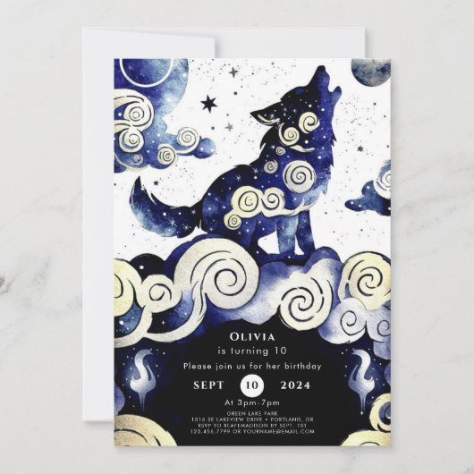 Invitation Aquarelle Whimsy Wolf Anniversaire (Devant)