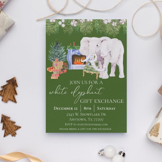 Invitation Aquarelle White Elephant cadeau d'échange