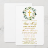 Invitation Aquarelle White Floral Wreath Première communion (Devant / Derrière)