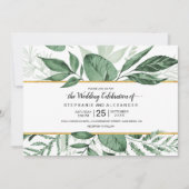 Invitation Aquarelle Wild Feuilles Hunter Mariage vert (Devant)
