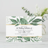 Invitation Aquarelle Wild Feuilles Hunter Mariage vert (Debout devant)