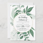 Invitation Aquarelle Wild Feuilles Hunter Mariage vert (Devant)