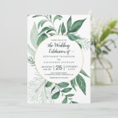 Invitation Aquarelle Wild Feuilles Hunter Mariage vert (Debout devant)