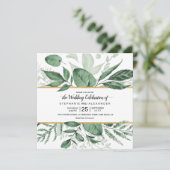 Invitation Aquarelle Wild Feuilles Hunter Mariage vert (Debout devant)