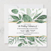 Invitation Aquarelle Wild Feuilles Hunter Mariage vert (Devant)