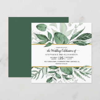 Invitation Aquarelle Wild Feuilles Hunter Mariage vert