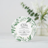 Invitation Aquarelle Wild Feuilles Hunter Mariage vert (Debout devant)