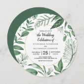 Invitation Aquarelle Wild Feuilles Hunter Mariage vert (Devant / Derrière)
