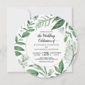 Invitation Aquarelle Wild Feuilles Hunter Mariage vert (Devant)