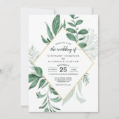 Invitation Aquarelle Wild Feuilles Hunter Mariage vert (Devant)