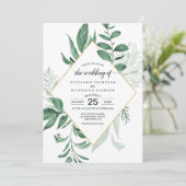 Invitation Aquarelle Wild Feuilles Hunter Mariage vert (Debout devant)