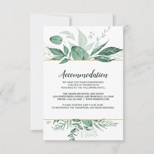 Invitation Aquarelle Wild Feuilles Hunter Mariage vert (Devant)