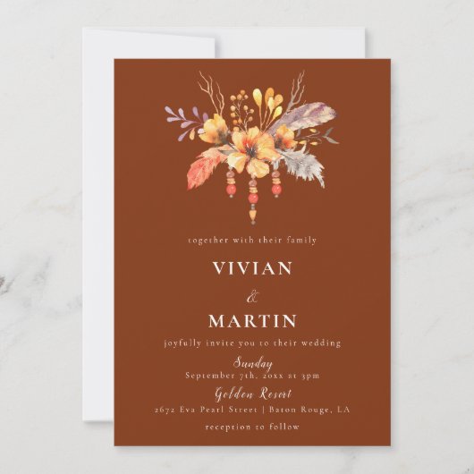 Invitation Aquarelle Wild Floral Terracotta Mariage (Devant)