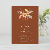 Invitation Aquarelle Wild Floral Terracotta Mariage (Debout devant)
