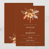 Invitation Aquarelle Wild Floral Terracotta Mariage (Devant / Derrière)