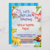 Invitation Aquarelle Wild Jungle Dinosaur Anniversaire (Devant / Derrière)