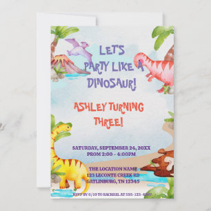 Invitation Aquarelle Wild Jungle Dinosaur Anniversaire